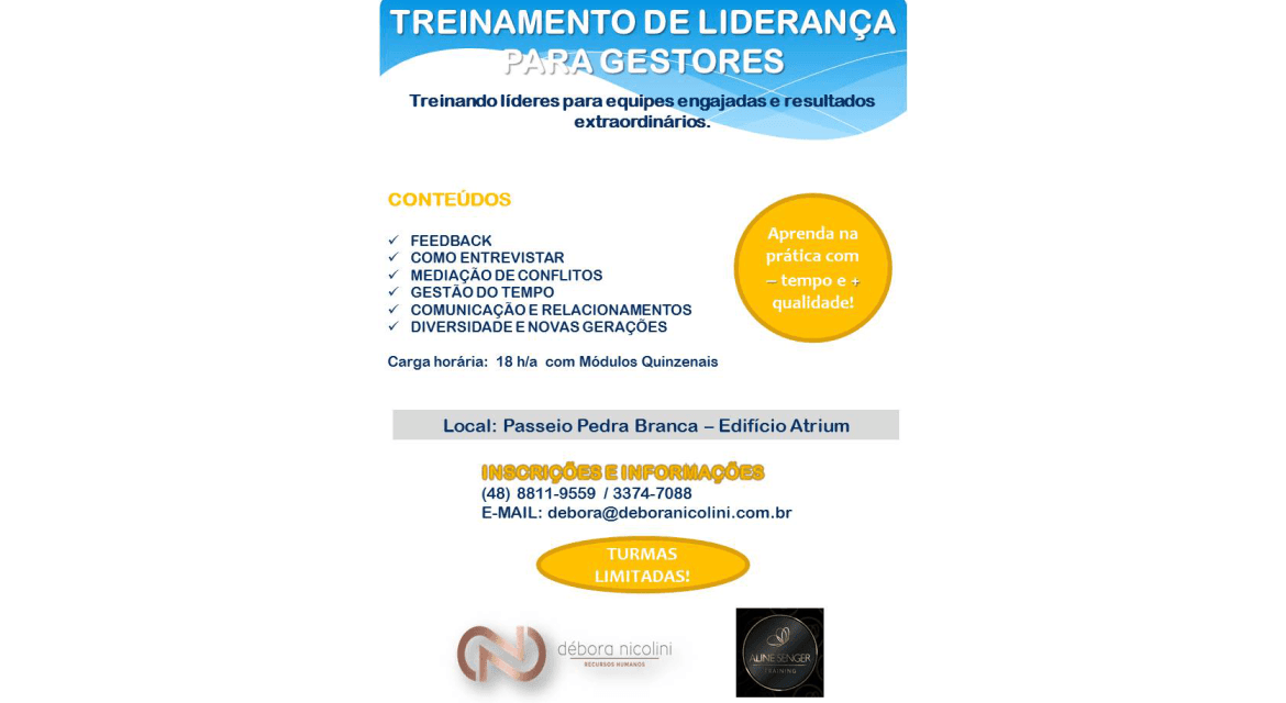 EMPRESA SEDIADA NA PEDRA BRANCA ABRE VAGAS PARA TREINAMENTO DE LIDERANÇA PARA GESTORES